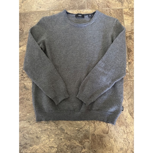 BOSS Hugo Boss Extra Fine 100% Merino Wool Slim Fit Gray Sweater EUC - Picture 1 of 9